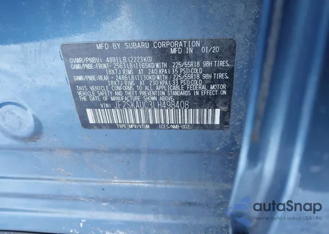 2020 Subaru Forester Limited from USA, damaged, VIN JF2SKAUC3LH498408